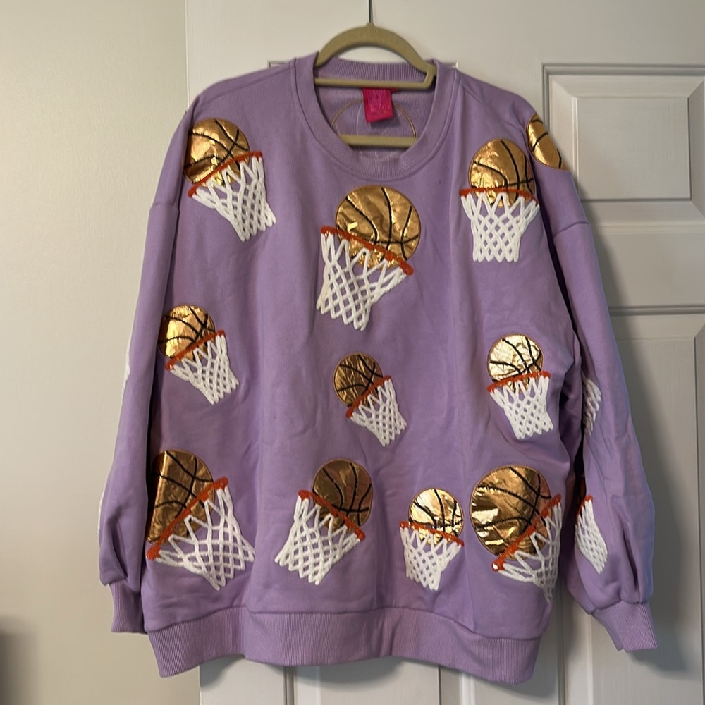 Queen of Sparkles Basketball Print Purple Sweatshirt